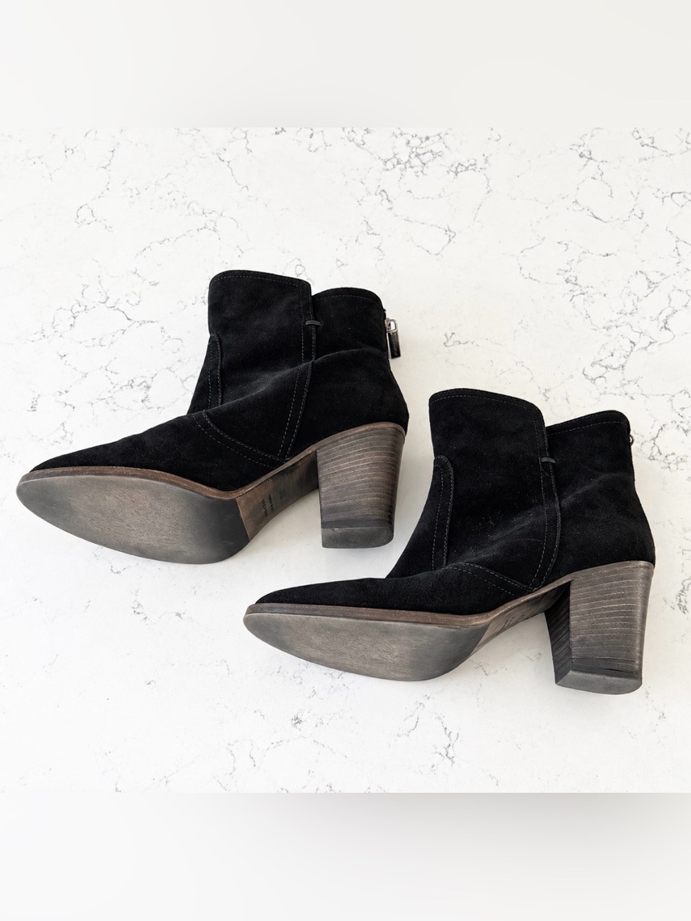 AQUATALIA Waterproof Stacked Heel Booties in Black Suede Size 9.5 - Picture 5 of 12